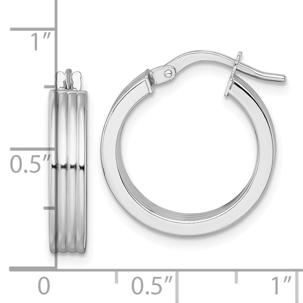 14K White Gold Polished Grooved Hoop Earrings