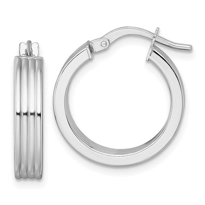 14K White Gold Polished Grooved Hoop Earrings