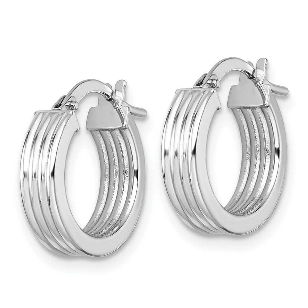 14K White Gold Polished Grooved Hoop Earrings