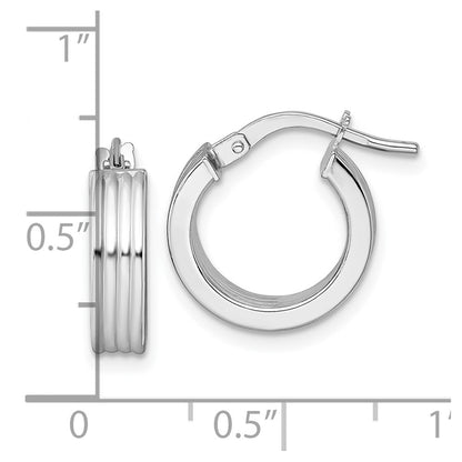 14K White Gold Polished Grooved Hoop Earrings