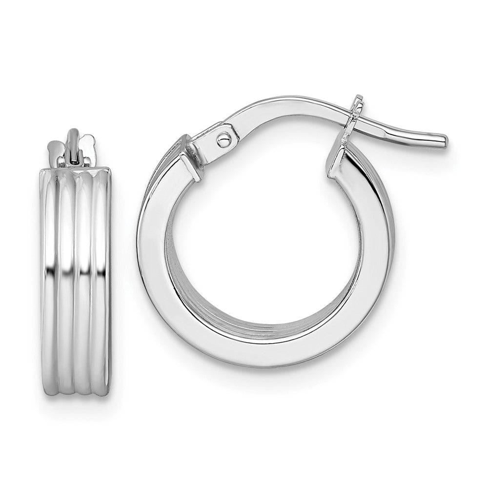 14K White Gold Polished Grooved Hoop Earrings