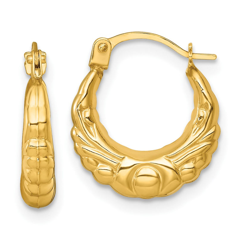 14K Yellow Gold Polished Fancy Hoop Earrings