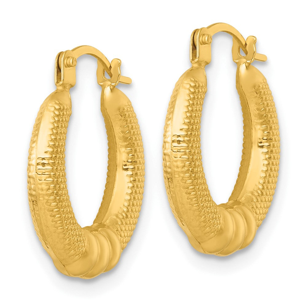 14K Yellow Gold Polished and Textured Hoop Earrings