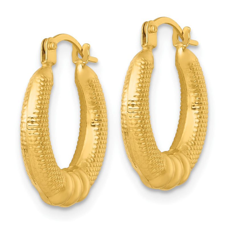 14K Yellow Gold Polished and Textured Hoop Earrings