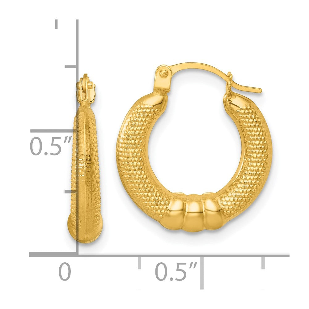 14K Yellow Gold Polished and Textured Hoop Earrings