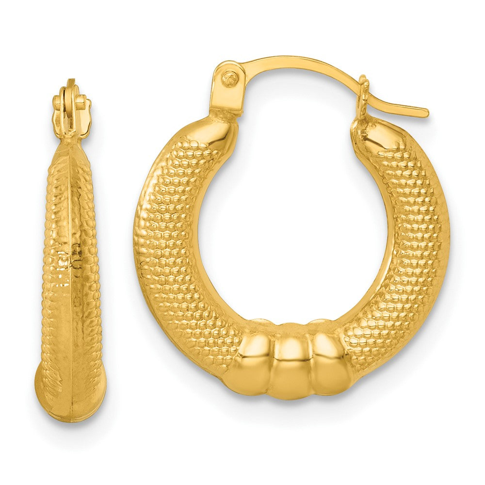 14K Yellow Gold Polished and Textured Hoop Earrings