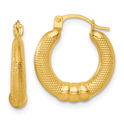 14K Yellow Gold Polished and Textured Hoop Earrings
