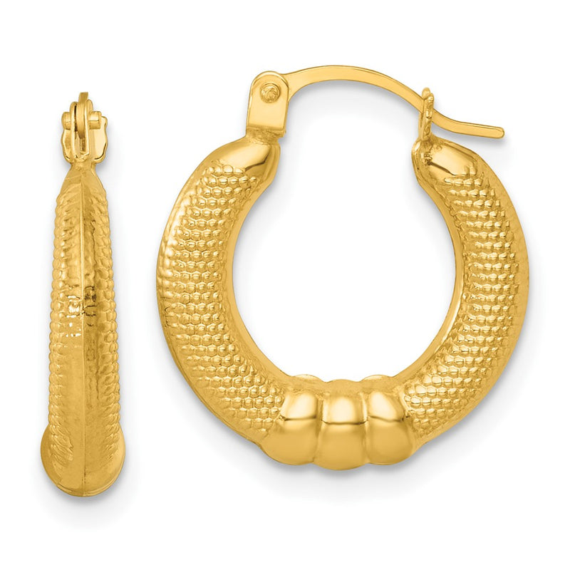 14K Yellow Gold Polished and Textured Hoop Earrings