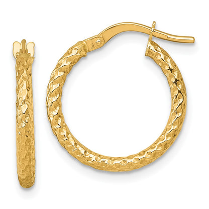 14K Yellow Gold Polished Diamond-Cut Hoop Earrings