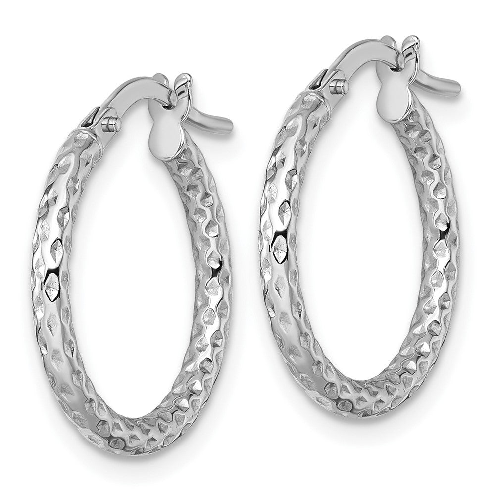 14K White Gold Polished Diamond-Cut Hoop Earrings