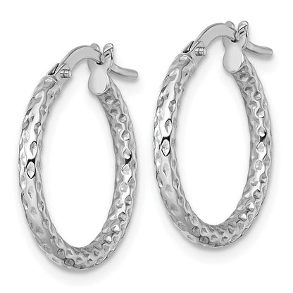 14K White Gold Polished Diamond-Cut Hoop Earrings