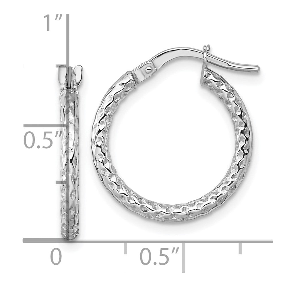 14K White Gold Polished Diamond-Cut Hoop Earrings