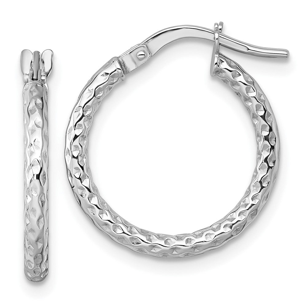 14K White Gold Polished Diamond-Cut Hoop Earrings