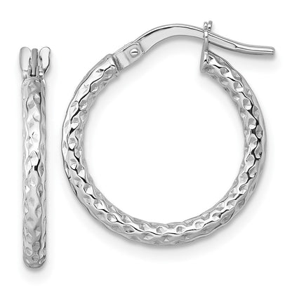 14K White Gold Polished Diamond-Cut Hoop Earrings