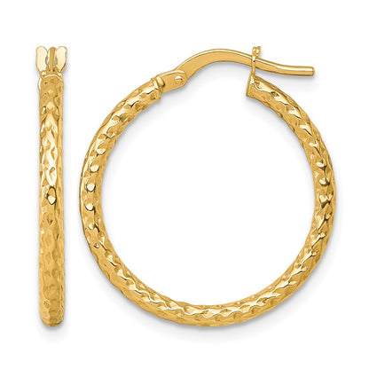 14K Yellow Gold Polished Diamond-Cut Hoop Earrings
