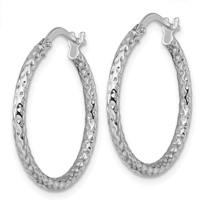 14K White Gold Polished Diamond-Cut Hoop Earrings