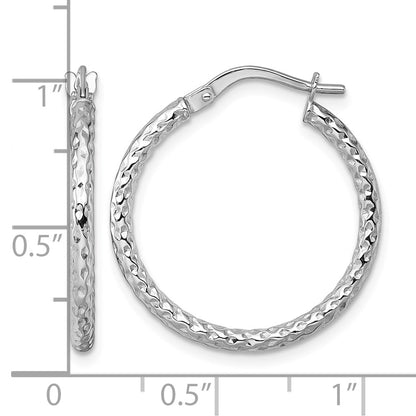 14K White Gold Polished Diamond-Cut Hoop Earrings
