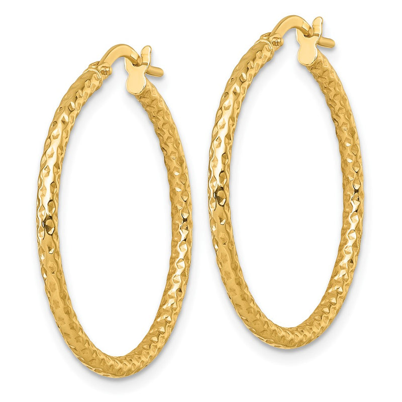 14K Yellow Gold Polished Diamond-Cut Hoop Earrings