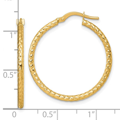 14K Yellow Gold Polished Diamond-Cut Hoop Earrings