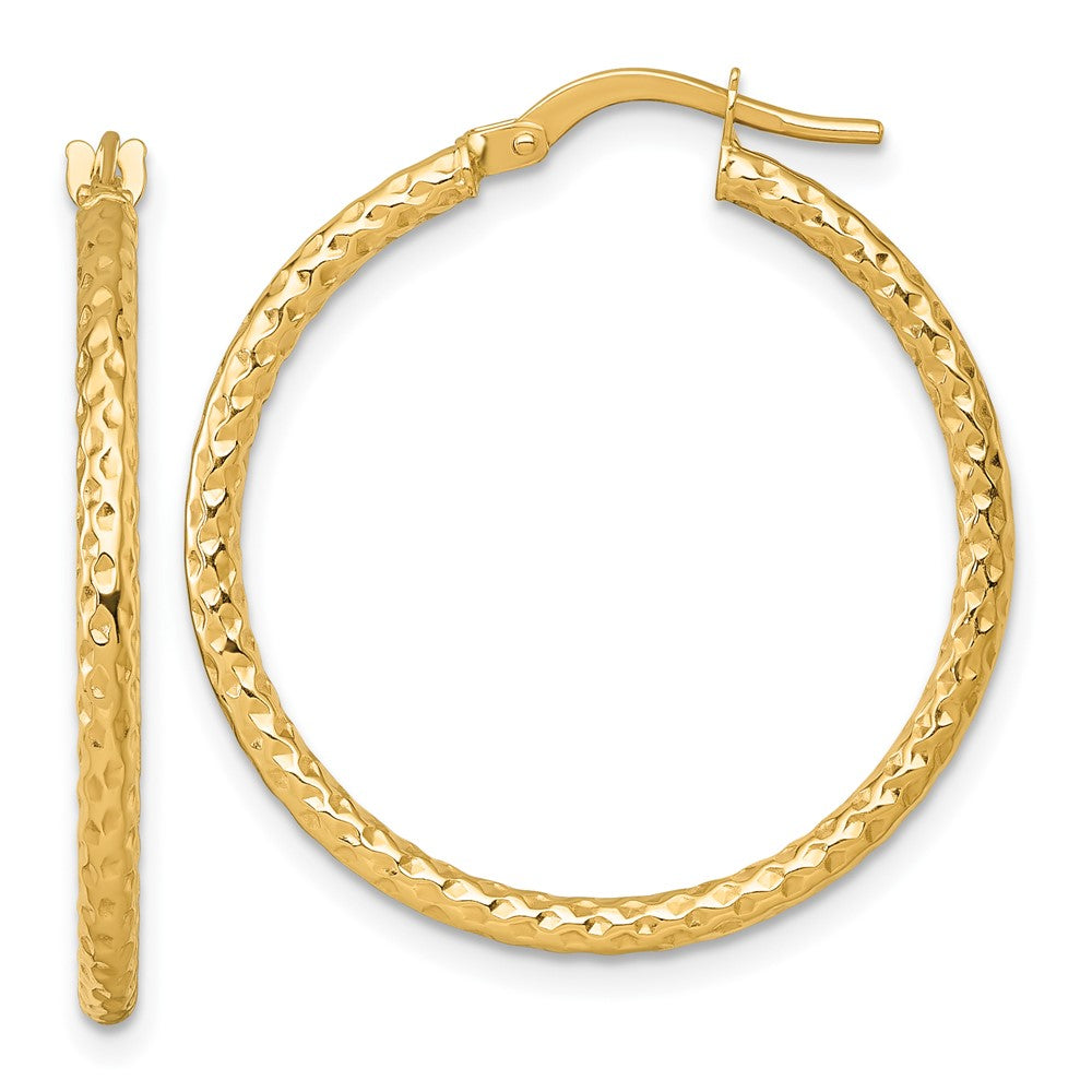 14K Yellow Gold Polished Diamond-Cut Hoop Earrings