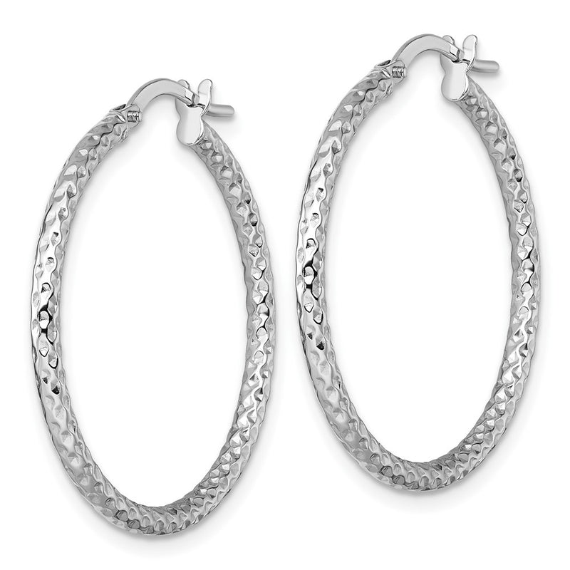 14K White Gold Polished Diamond-Cut Hoop Earrings