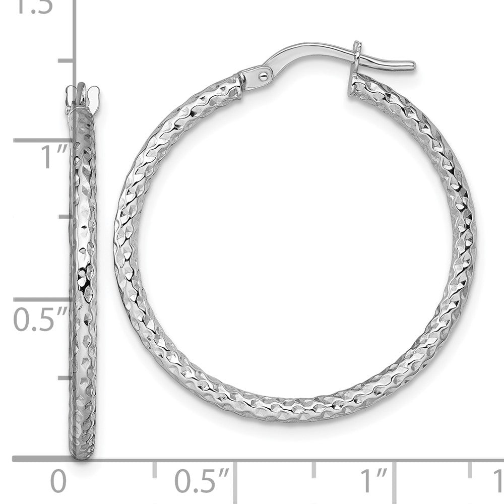 14K White Gold Polished Diamond-Cut Hoop Earrings