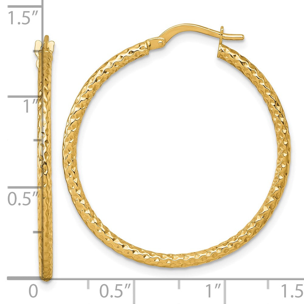 14K Yellow Gold Polished Diamond-Cut Hoop Earrings