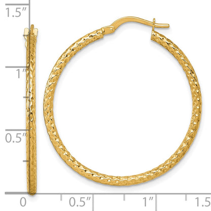 14K Yellow Gold Polished Diamond-Cut Hoop Earrings