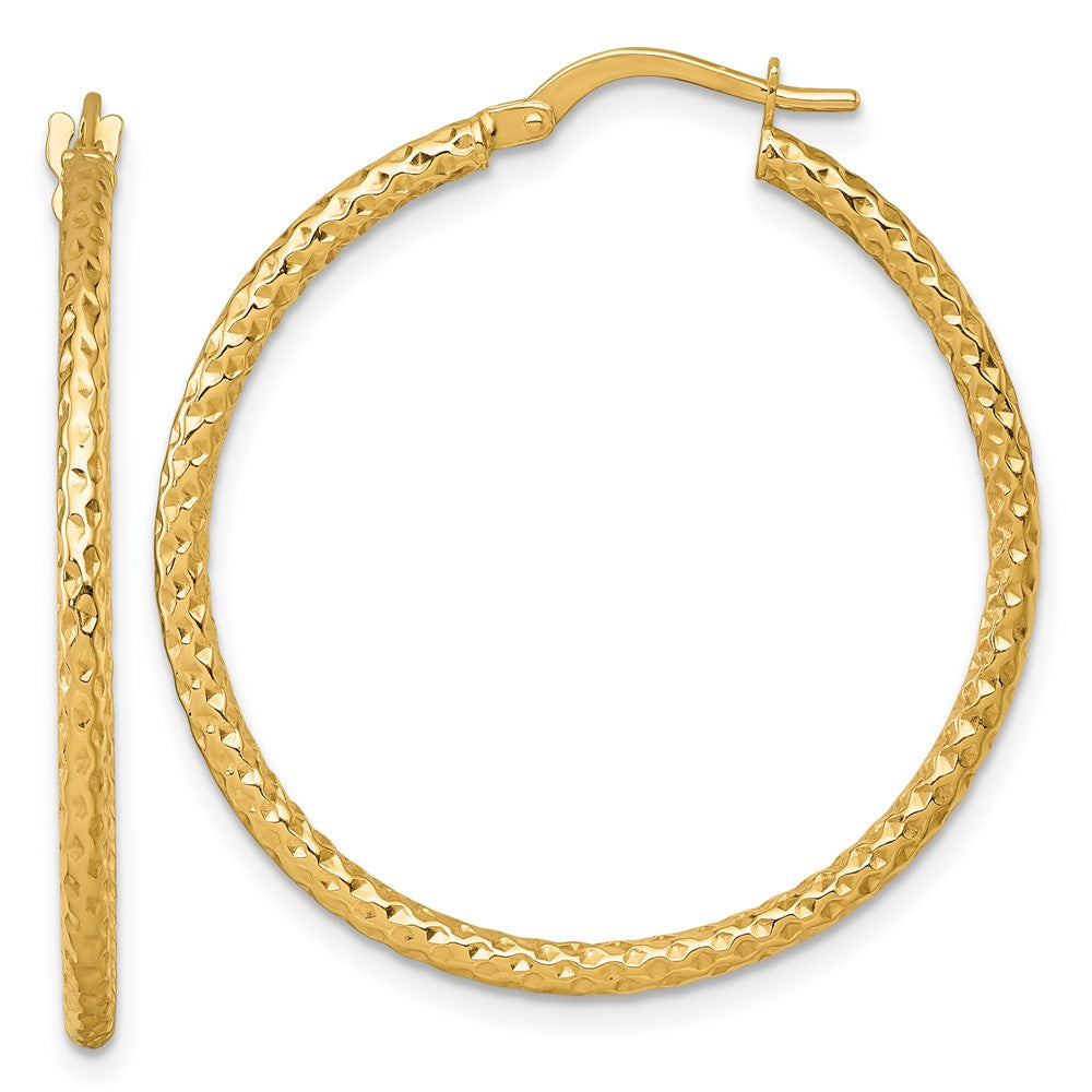 14K Yellow Gold Polished Diamond-Cut Hoop Earrings