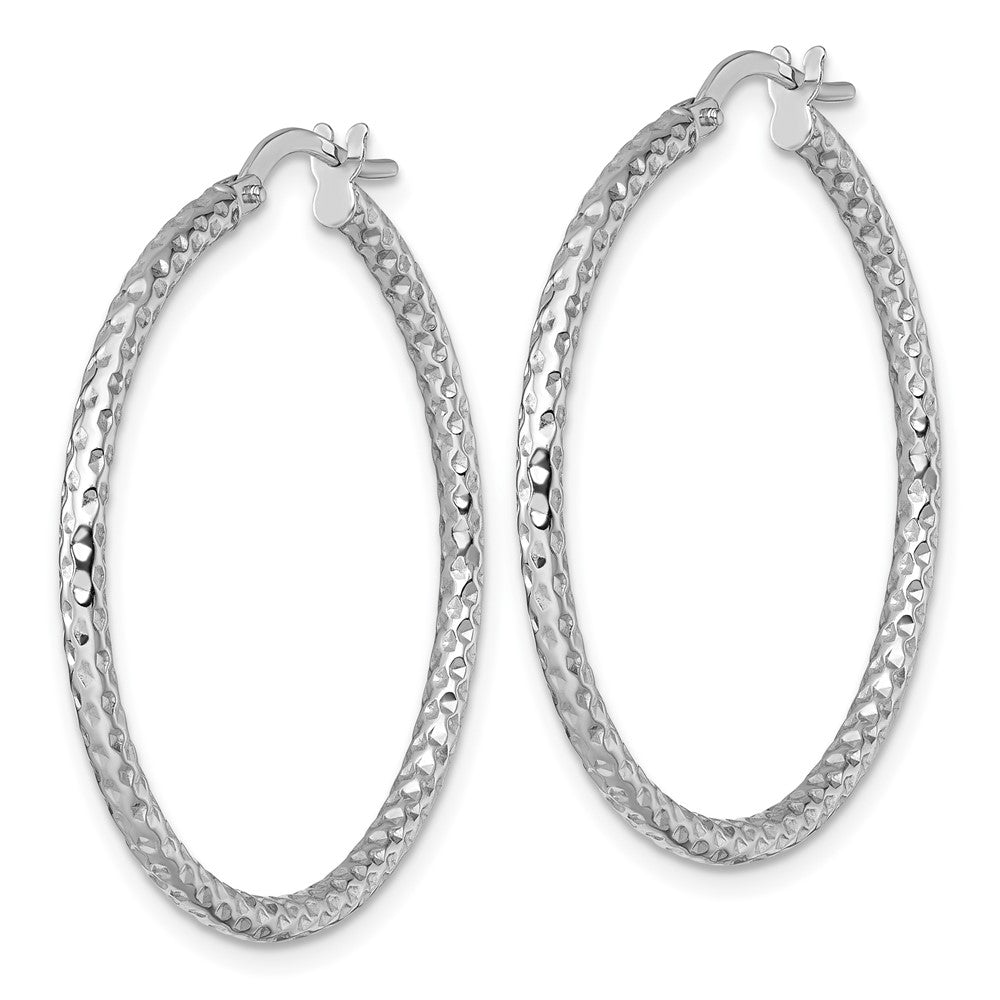 14K White Gold Polished Diamond-Cut Hoop Earrings