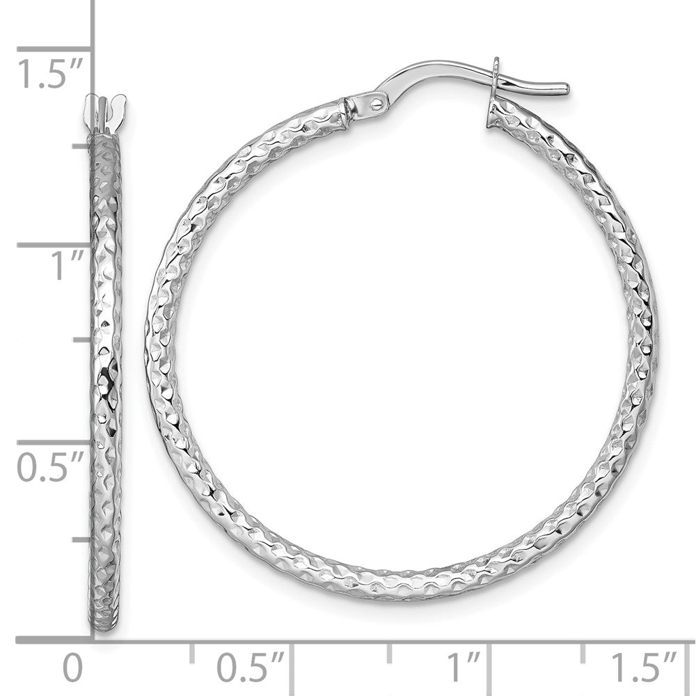 14K White Gold Polished Diamond-Cut Hoop Earrings