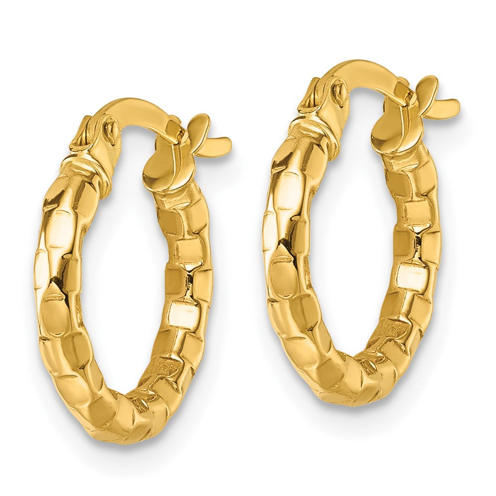 14K Yellow Gold Polished Textured Hoop Earrings