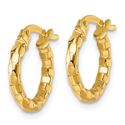 14K Yellow Gold Polished Textured Hoop Earrings