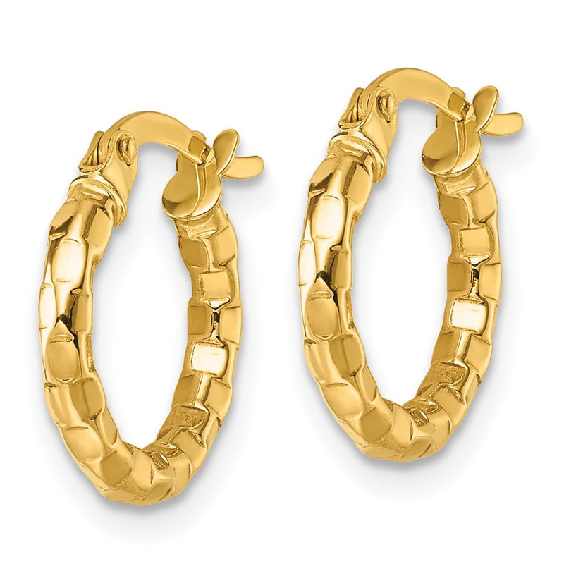 14K Yellow Gold Polished Textured Hoop Earrings
