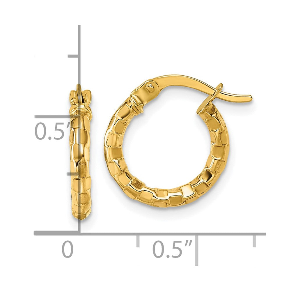 14K Yellow Gold Polished Textured Hoop Earrings