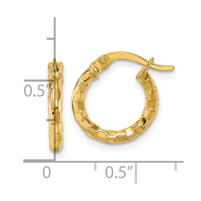 14K Yellow Gold Polished Textured Hoop Earrings