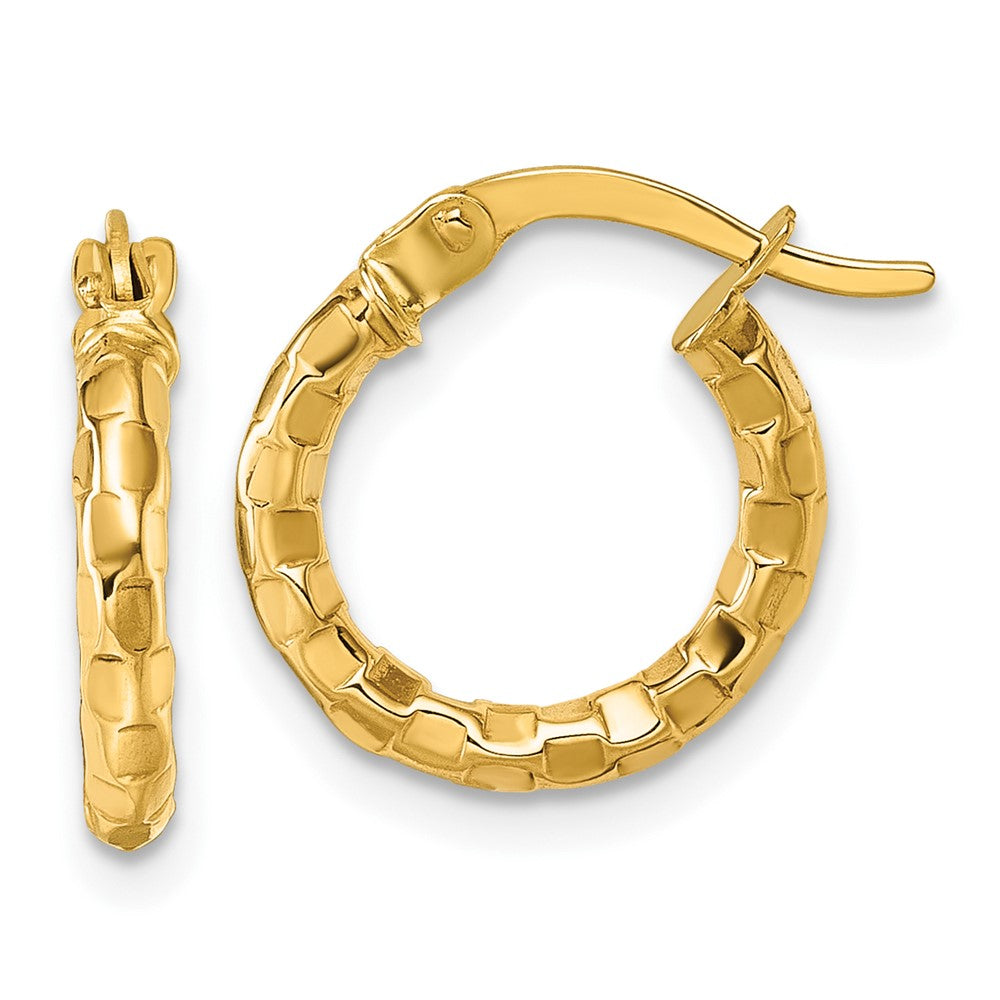 14K Yellow Gold Polished Textured Hoop Earrings