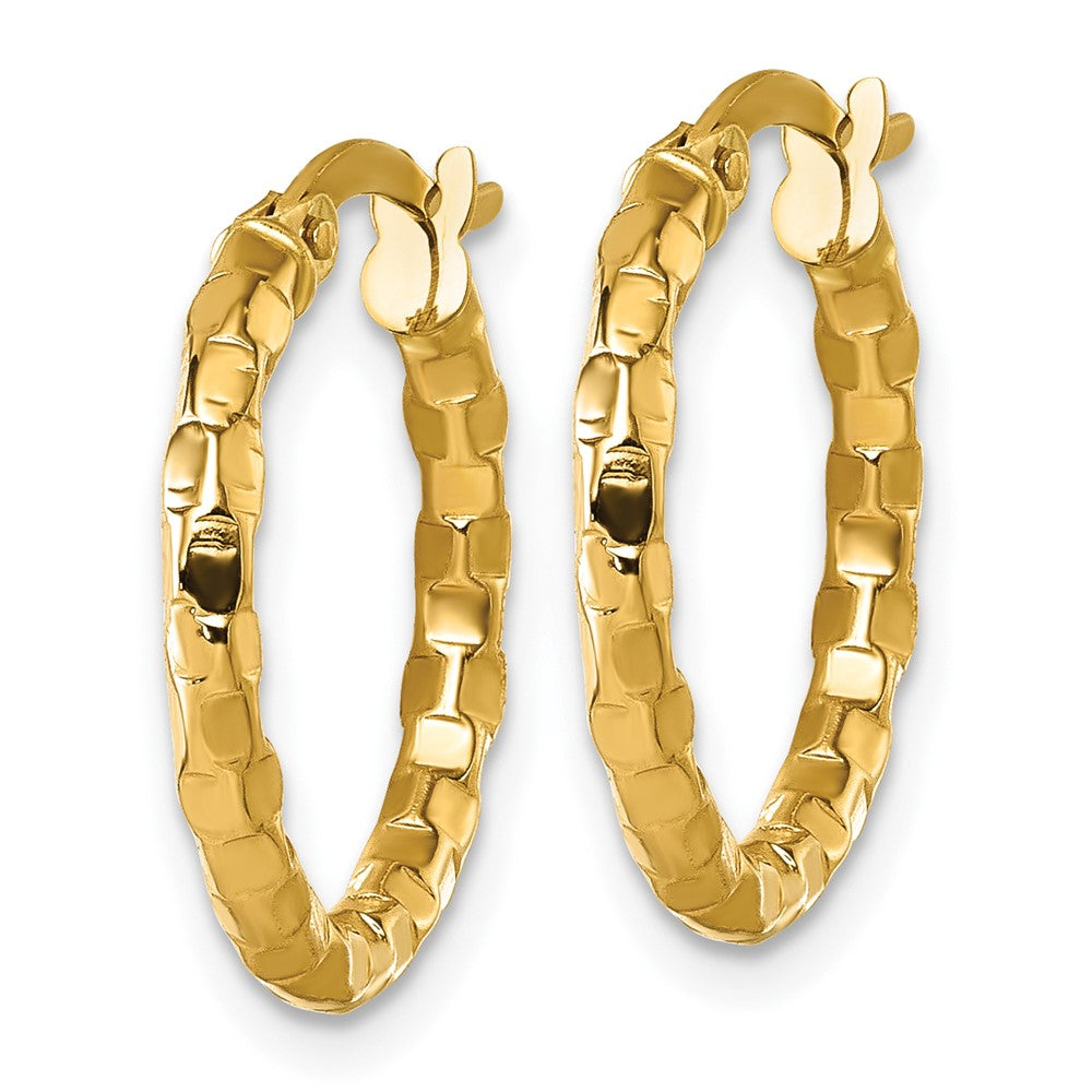 14K Yellow Gold Polished Textured Hoop Earrings