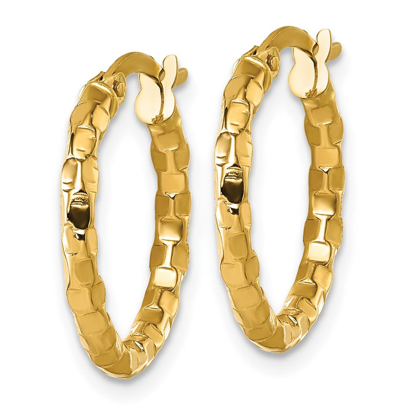 14K Yellow Gold Polished Textured Hoop Earrings