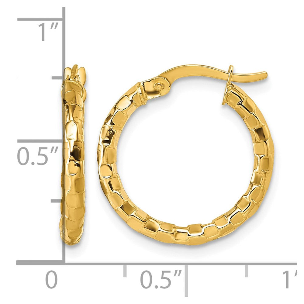 14K Yellow Gold Polished Textured Hoop Earrings