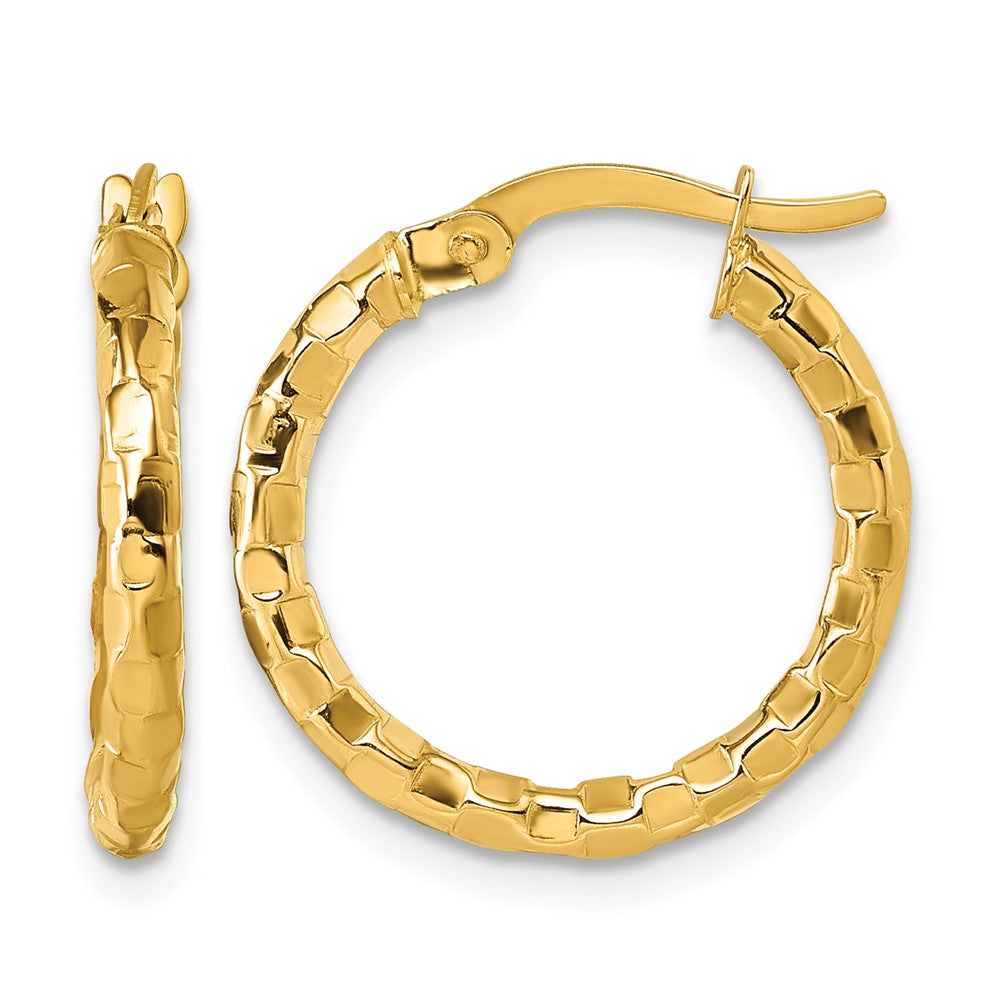 14K Yellow Gold Polished Textured Hoop Earrings