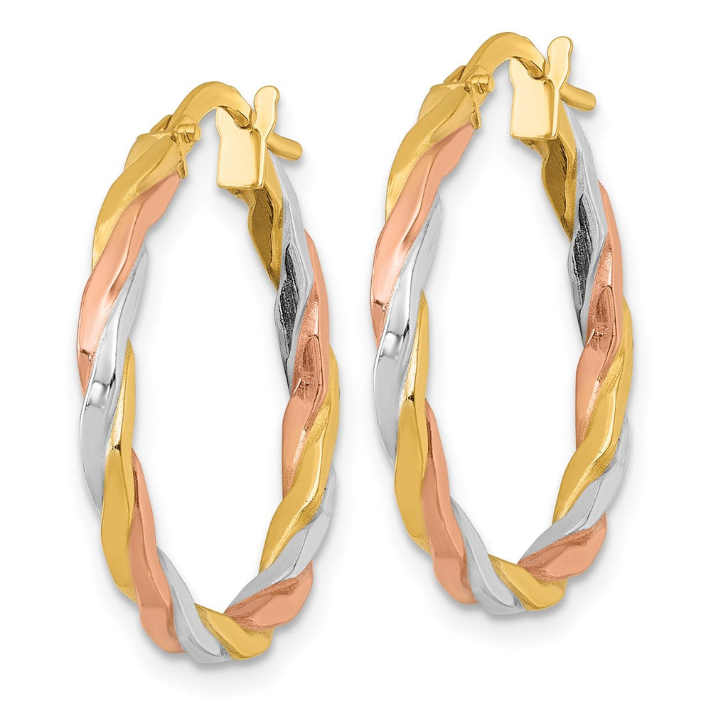14K Yellow & Rhodium W/rose and White Rhodium Twist Hoop Earrings