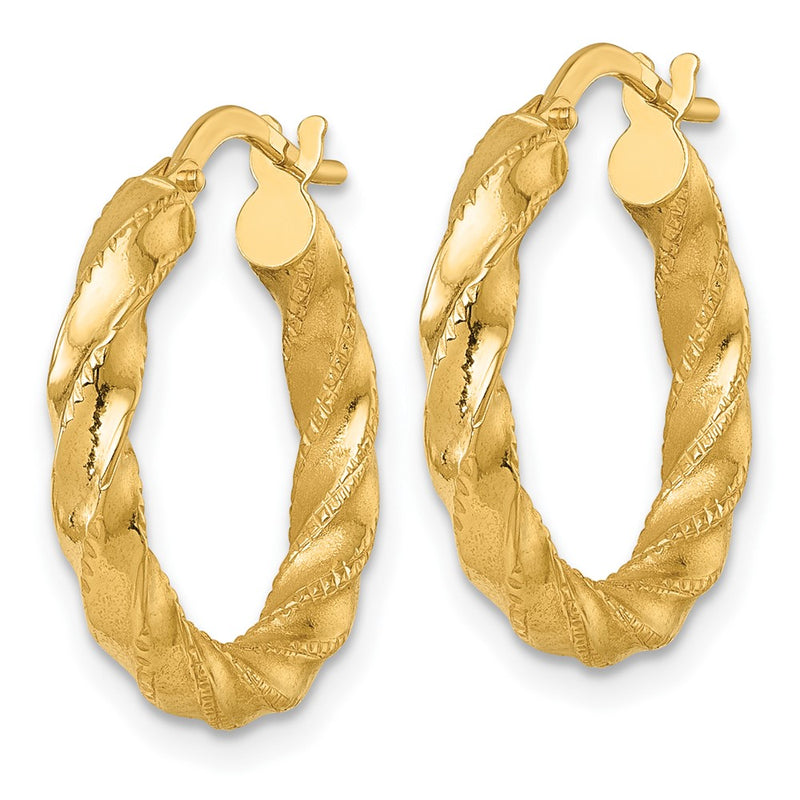 14K Yellow Gold Polished Diamond-Cut Twist Hoop Earrings