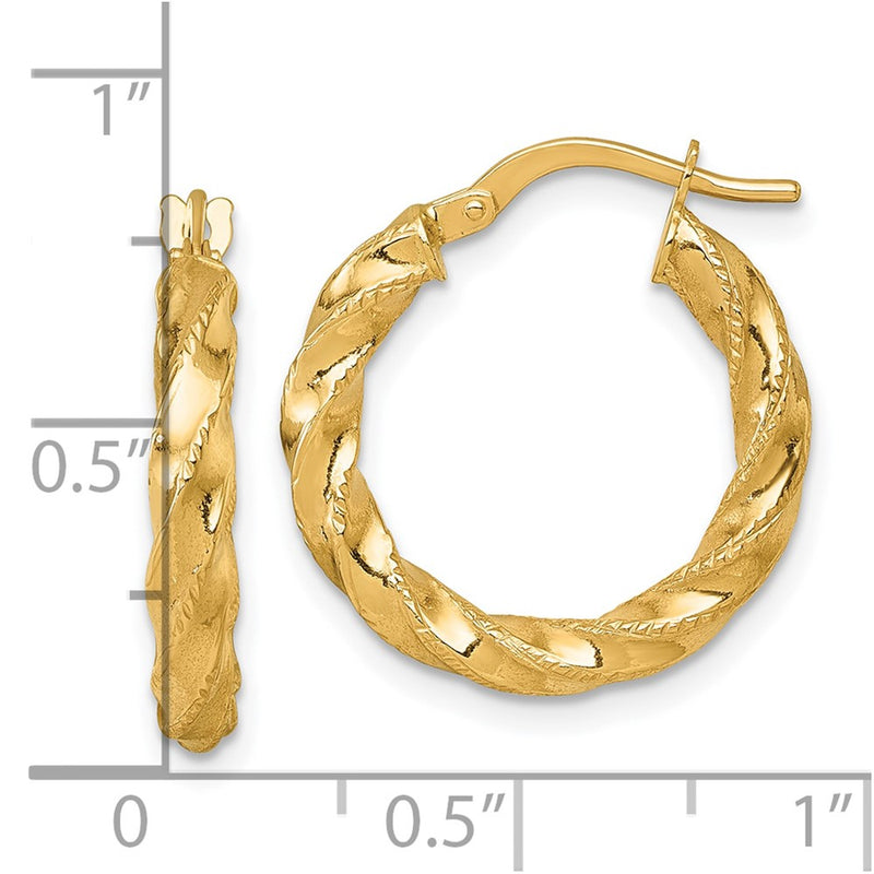 14K Yellow Gold Polished Diamond-Cut Twist Hoop Earrings