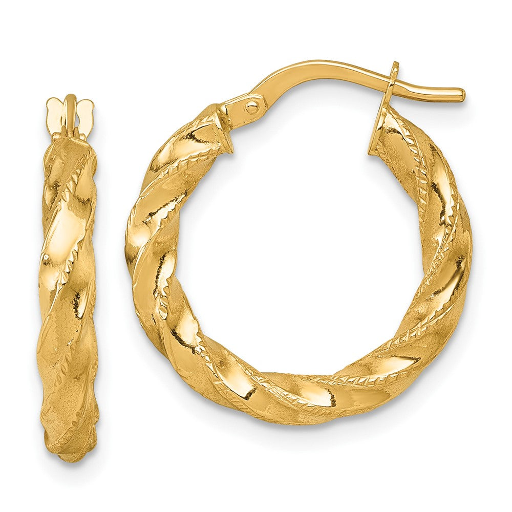 14K Yellow Gold Polished Diamond-Cut Twist Hoop Earrings