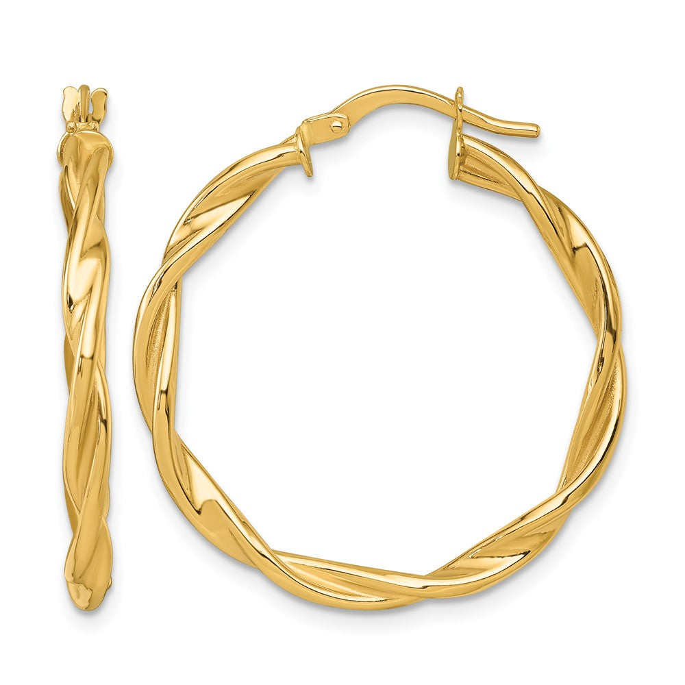 14K Yellow Gold Polished Twist Hoop Earrings