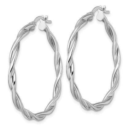 14K White Gold Polished Twist Hoop Earrings