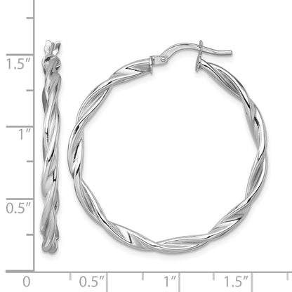 14K White Gold Polished Twist Hoop Earrings