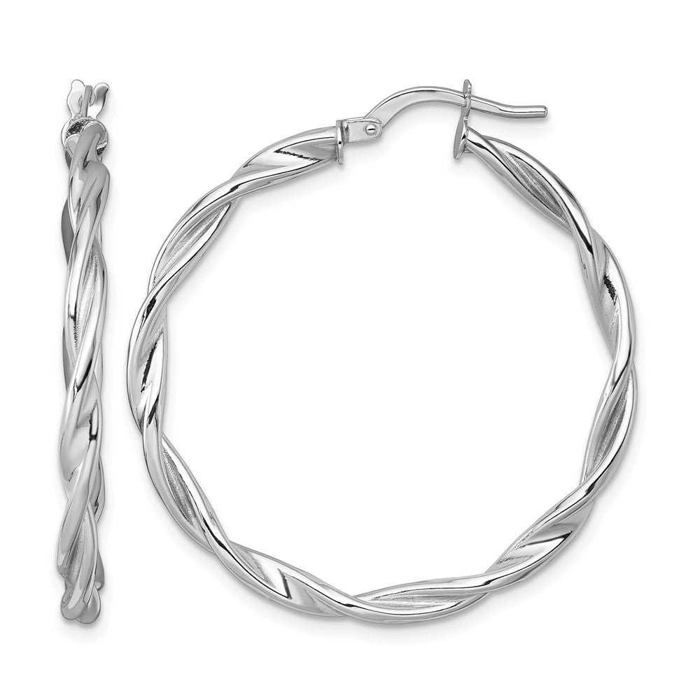14K White Gold Polished Twist Hoop Earrings