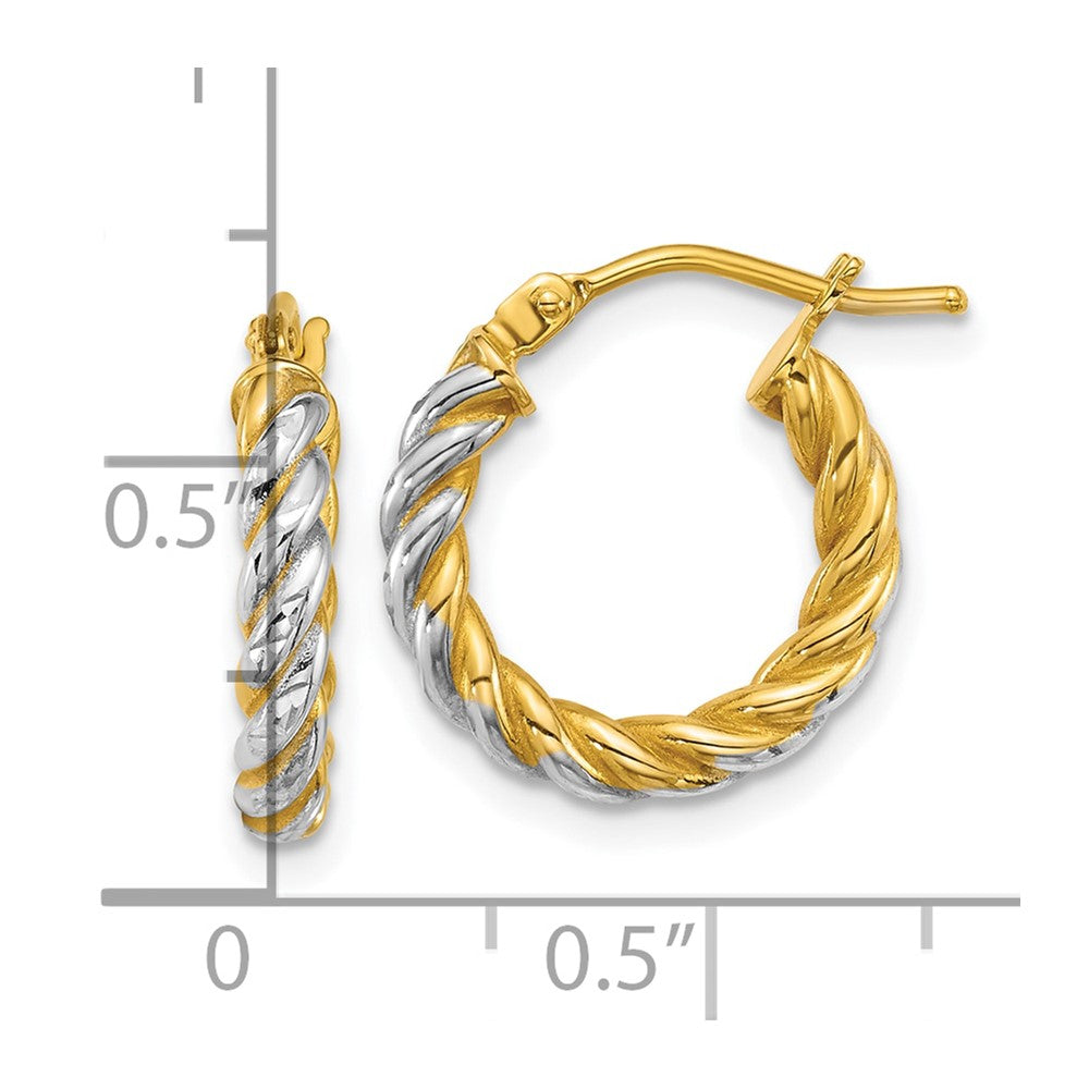 14K Yellow & Rhodium W/ White Rhodium Polished D/c Twisted 2.75mm Hoop Earrings